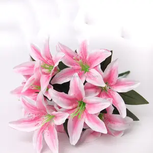 จำลอง Lily 10หัวน้ำหอมดอกไม้ผ้าไหมลิลลี่ประดิษฐ์งานแต่งงานตกแต่ง Tiger
