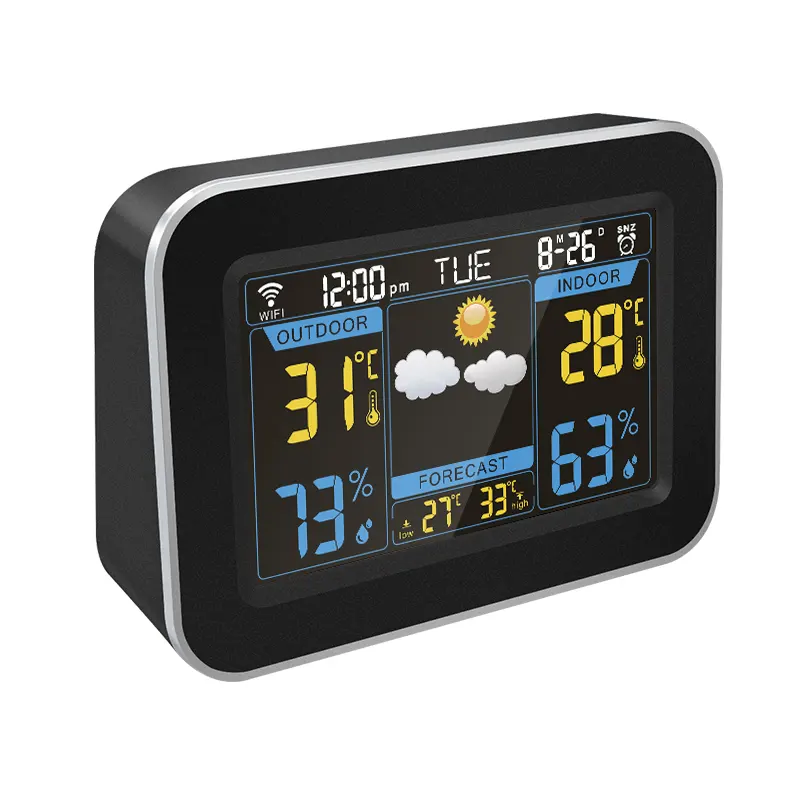 سهل الإعداد التطبيق التحكم واي فاي الرقمية محطة الطقس LCD المنبه مكتب ساعة الطاولة للفندق