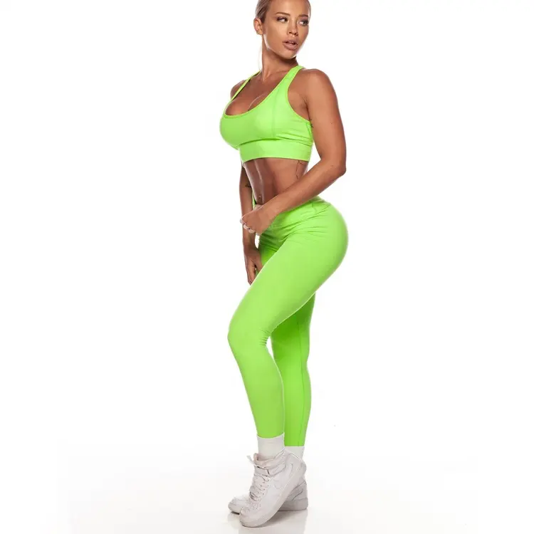 Ensemble de Sport Sexy pour femme, vêtements de gymnastique, de Yoga, de Fitness, à séchage rapide, de haute qualité, vert néon, OEM, vente en gros