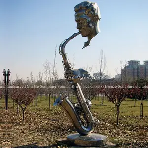 Estatua abstracta de Metal con cabeza de música, escultura de saxofón de juego de acero inoxidable