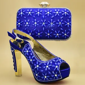 핫 세일 가죽 이탈리아어 shoes 및 bag set 에 경기 자 웨딩 shoes women 힐 royal blue ES62-1