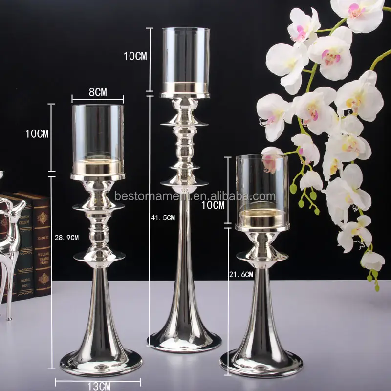 Silber Überzogene Mode Metall Kerzenhalter mit glas abdeckung für hause esstisch dekoration