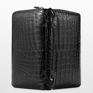 Pochette longue en cuir d'alligator de grande capacité pour hommes Pochette longue RFID Blocage double fermeture éclair Logo Alligator Imprimé pour hommes - Product Image 4