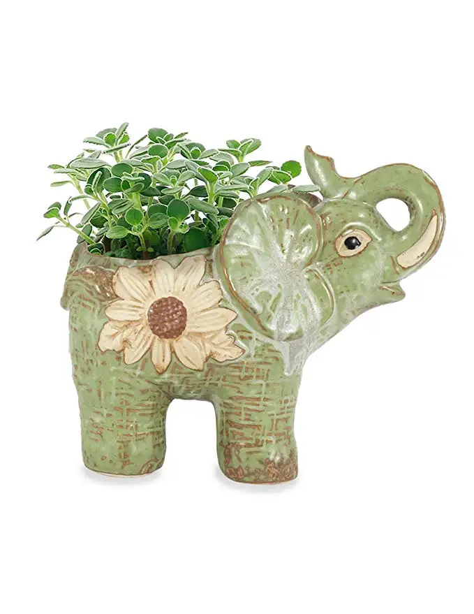 Daisy Gajah Pot Sukulen Keramik, Pot Bunga Lucu untuk Rumah DIY Halaman Taman