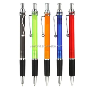 Promotional Translucent Plastic Cheap Ball Pen Low Price with Metal Squiggle Clip