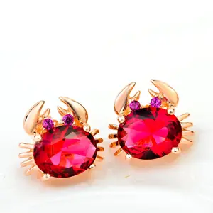Crab Shape Rose Gold Plated Crystal 925 Sterling Silver Stud Earrings for Women