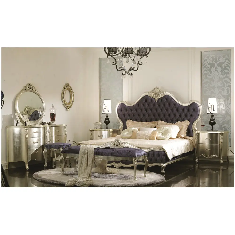 Últimas lujo real diseño italiano muebles de dormitorio tamaño king