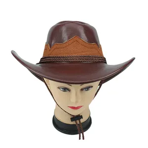 Sombrero vaquero personalizado de cuero pu, sombrero de vaquero personalizado con cordón