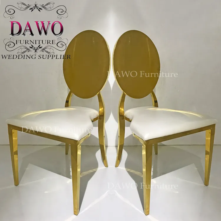 Stackable pu seat round back mirror gold stainless steel wedding chair