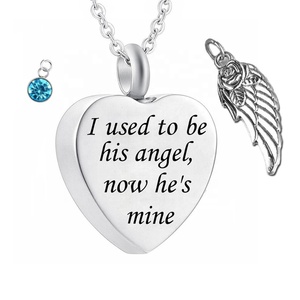 Corazón de plata cremación urna collar de alas de Ángel colgante Memorial joyas recuerdo-grabado solía ser su ángel ahora. - Product Image 1