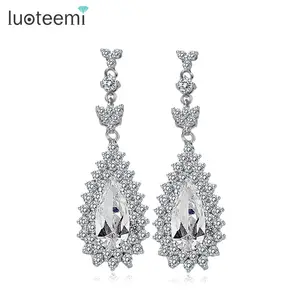 LUOTEEMI Hot Gift Factory Direct Sale Korean Long Cubic Zirconia Bridal Wedding Earring Jewelry