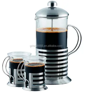 Set gelas Pres Perancis, pembuat kopi Pres Prancis baja tahan karat kelas 304 12 20 34 ons