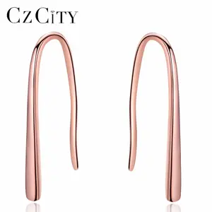 CZCITY New Lady Luxury Simple Design Fascinating Women Romantic Rose Gold Color 925 <strong>Silver</strong> <strong>Drop</strong> <strong>Earring</strong> - Product Image 1