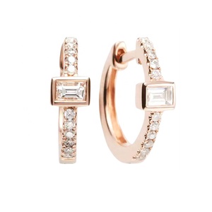 Gemnel 2019 New Arrivals Beauty <strong>Emerald</strong> baguette 14k <strong>Gold</strong> Huggie <strong>Earrings</strong> - Product Image 2