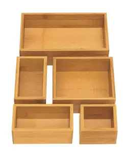 Оптовые продажи набор столовых приборов поднос из бамбука-Бамбуковый ящик для хранения из 5 предметов, бамбуковый ящик-органайзер, Набор бамбуковых подносов для столовых приборов