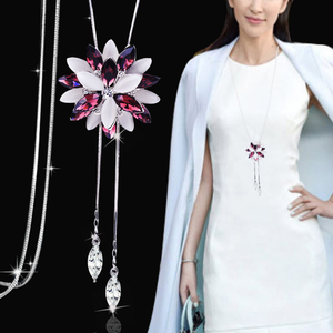 Hot verkoop wholesale fashion goede kwaliteit strass multi layer bloem vormige lange trui ketting hanger - Product Image 1