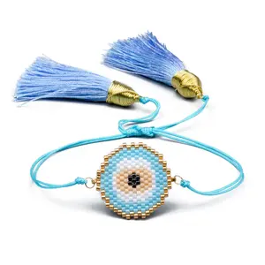 Moyamiya 2020 Wholesale Miyuki Bracelet evil eye With Colorful Tassel Fashion Bracelet accessories women