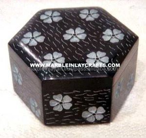 <b>Black</b> Stone Handmade Art Marble Inlay Box - Product Image 1