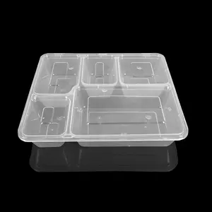 1000Ml 5 Compartiment Magnetron Plastic Lunchbox Recyclebaar Bento Dozen Wegwerp Plastic Voedsel Container Met Deksel