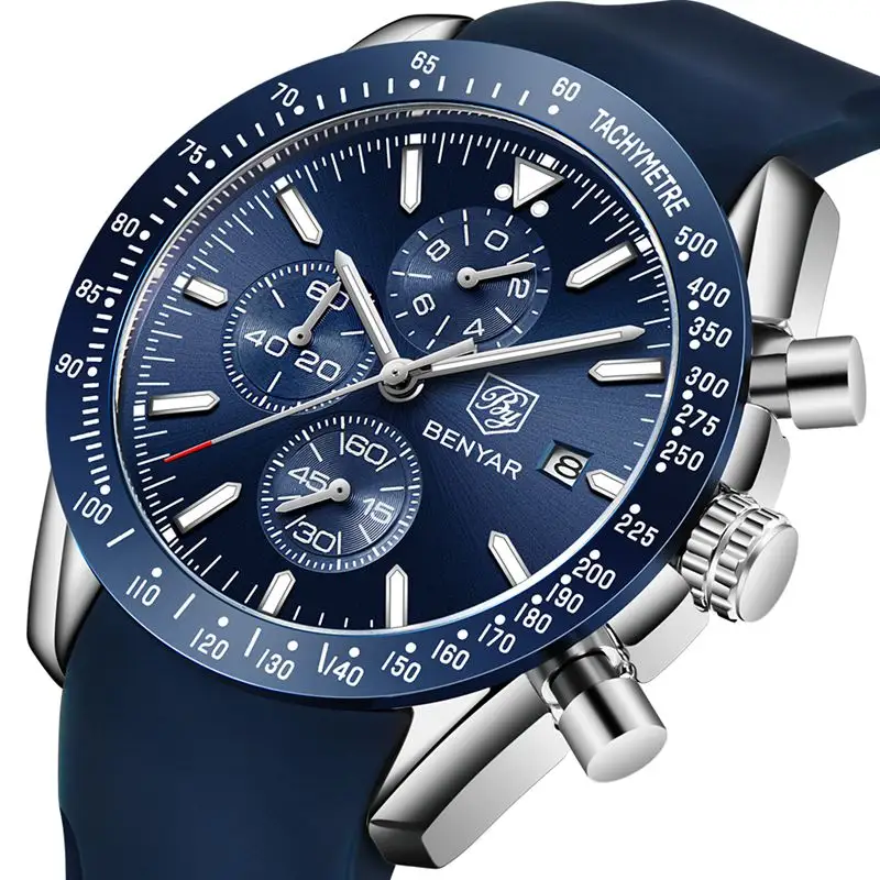 BENYAR Brand Chronograph Watch Men Silicone Strap Sport Watches for Men Fashion Quartz Wristwatch Relogio Masculino Reloj