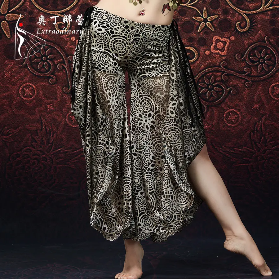 Tribal Belly Dancing Clothes Stripe Trousers Gypsy Dance Flared Trousers Women Belly Dance Swirl Printed Pants