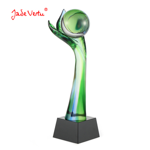 Nuovo design a forma di albero di foglia verde trofeo premio di cristallo souvenir premio di riconoscimento regalo premio accademico