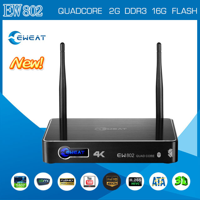 Android tv box 4k*2k amlogic s802 quad core xbmc intégré- wifi ew802
