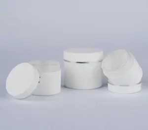 30g 50g 100g witte PP plastic ronde zilveren lijn cosmetische crème pot met innerlijke deksel