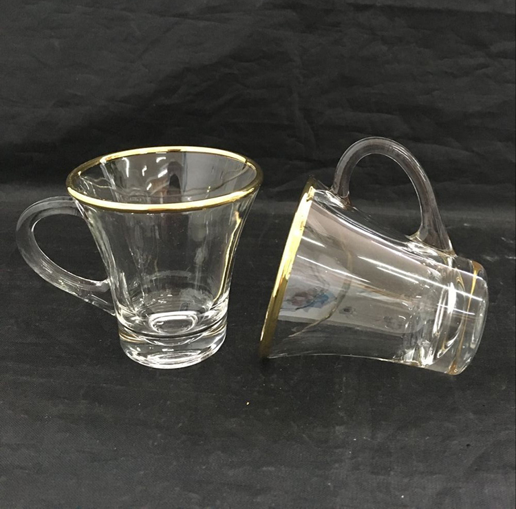 glass coffee mug with gold rim