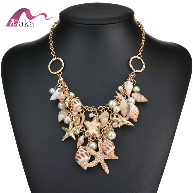 Модный дизайн, украшения в виде морской звезды и ракушек, массивное ожерелье для девочек и женщин