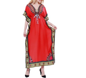 Robes Maxi Traditionnelles Africaines, Jupes à Imprimé Floral, Design Dashiki, 2024, Femmes, Casual, Automne, Manches Courtes, Naturel - Product Image 4