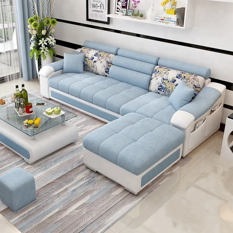 Juego de sofás de cuero duradero, muebles modernos para sala de estar