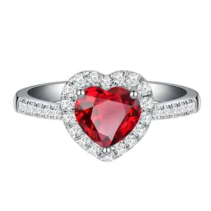 Toptan yeni moda romantik 0.55ct kırmızı yakut doğal taş 18 k altın pırlanta takı kalp yüzük nişan düğün için