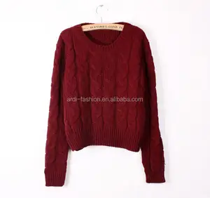 Pull en acrylique tricoté à gros câbles, rouge, beige, bordeaux, personnalisé, OEM, ODM, bon marché