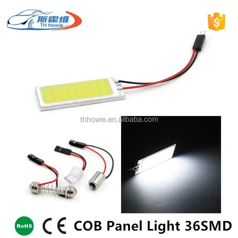 Car Led Panel Interior COB Reading Light With T10 BA9S Festoon Adapters Auto License Plate Lamp White 36SMD DC12V Parking Bulb