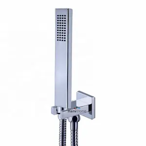 黄铜方形铬手持淋浴头与墙壁连接器和 1.5 米软管集节水铜手持喷雾器
