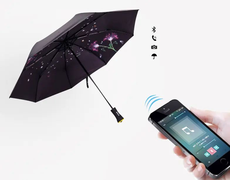 방풍 여행 전기 다기능 태양 광 패널 배터리 음악 USB 전원 충전기 자동 세 접는 우산