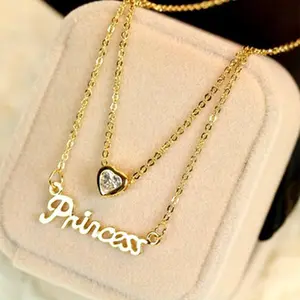 Hot Sale Fashion Letters Diamond Clavicle Chain Double Layers Crystal Name Necklace Alphabet Pendant letters necklace