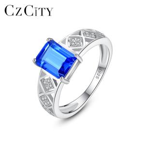 CZCITY-anillo cuadrado de plata de primera ley con gema de zafiro para mujer, sortija, plata esterlina 925, Gema de zafiro, estilo geométrico, S925 - Product Image 1