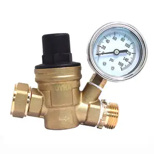 COVNA-válvula reductora de alta presión de latón sin plomo, regulador de presión de agua ajustable para autocaravana, con manómetro, 3/4 pulgadas, DN20