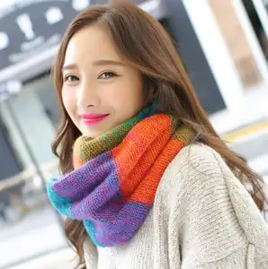 Colorful mix yarn acrylic winter knitted cashmere snood scarf Cable neck warmer scarf