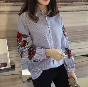 Bahar ve yaz yeni han fan büyük kod gevşek moda şerit nakış bluz