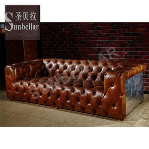 Foshan fabbrica di aviazione industriale divano in alluminio chesterfield vera pelle divano antico aviatore loft mobili industriali - Product Image 5