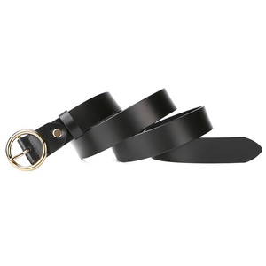 <span class=keywords><strong>Ceinture</strong></span> en cuir véritable noir rétro pour femmes avec boucle à ardillon ronde - Product Image 2