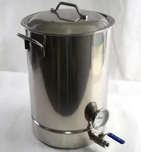 40Q Stainless Steel Homebrew Pot dengan Semua Aksesori Palsu Katup Bawah Termometer untuk Rumah Pembuatan Bir dengan Volume Dalam Menandai