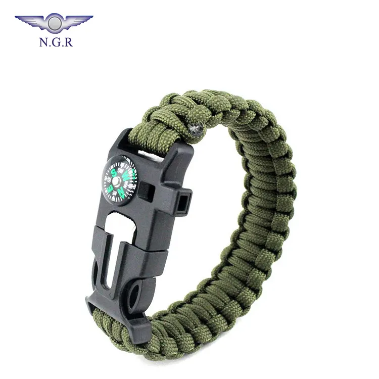 Factory hot selling 550 survival bracelet with compass flint fire starter whistle and tactical gear for outdoor survival