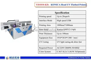 Yueda 5 têtes taille numérique à plat MDF imprimante uv avec la vitesse rapide