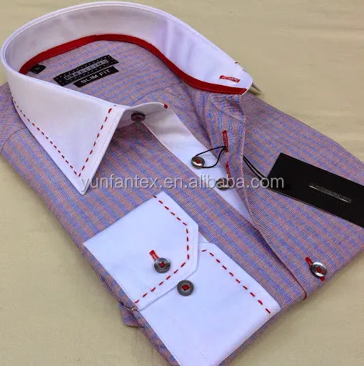 2020 Italian fashion POPLIN cotton STRIPE cheapest white contrast collar and cuff long sleeve dress shirt