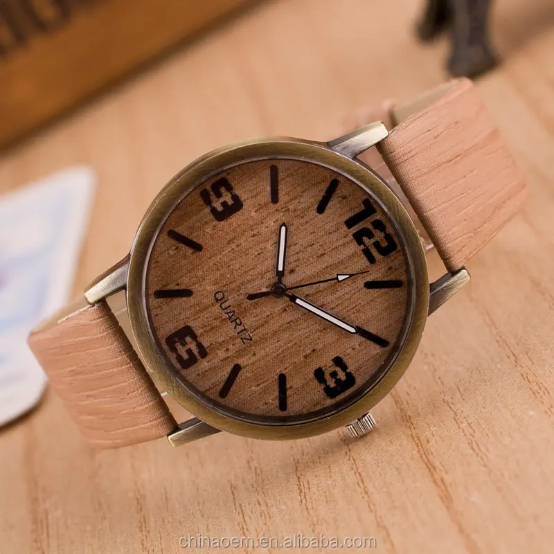 2016クラシックバンブー木製時計メンズレディース腕時計高品質レザークォーツメンズドレスウォッチ