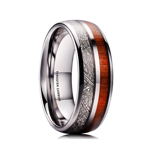 Bague pour homme en carbure de tungstène avec incrustation de météorite et de <span class=keywords><strong>bois</strong></span> de koa de 8 mm, ajustement confortable - Product Image 5